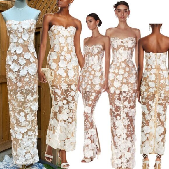 🆕 BRONX & BANCO 🧿 NWOT Jasmine Blanc Bridal Maxi Dress, Sz XS US 2 - Picture 1 of 15